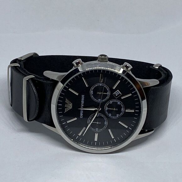 Emporio Armani AR-2460 Men's Black Leather Analog Dial Quartz Wristwatch BW149 - Picture 8 of 12